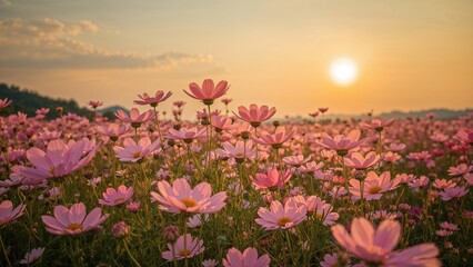 Obraz premium Vibrant Cosmos blossoms under a fall sky