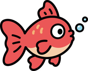 Cute cartoon goldfish swimming with bubbles, adorable aquatic pet character flat design vector illustration