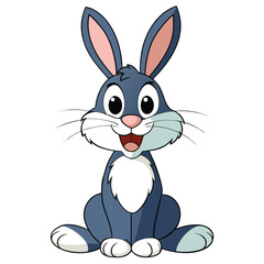 Fototapeta premium A cute white bunny with pink ears is holding a carrot in a fun cartoon illustration