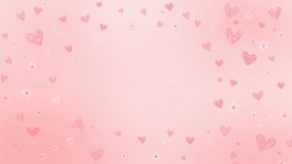 Pastel pink setting adorned with miniature pink and white heart flowers and blank space