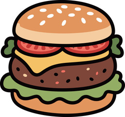 Cute cartoon cheeseburger with all the toppings, delicious fast food meal vector illustration