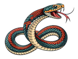 Obraz premium Striped Snake: Aggressive Posture, Detailed Illustration on transparent background