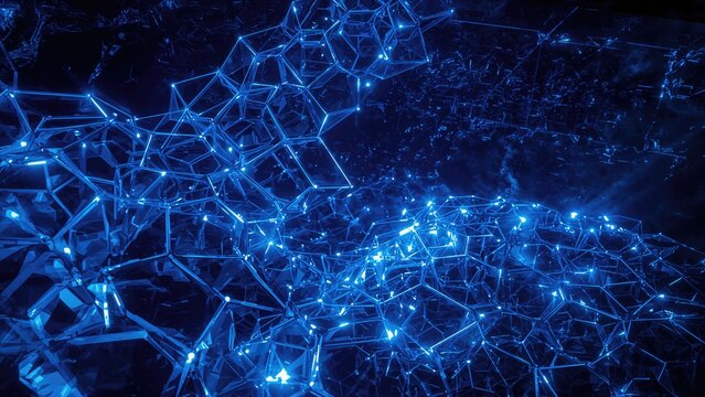 Futuristic digital background showcasing blue hexagonal lighting created via AI tools