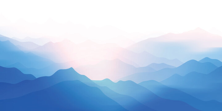 Sunrise in the mountains, ridges in the morning light, minimalistic landscape, vector illustration