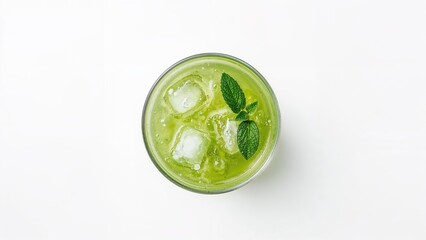 Fresh pandan leaf juice served in a clear glass against a white background