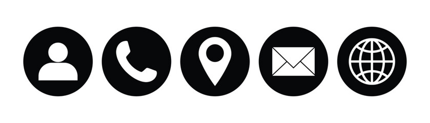 business icon set for company ,name, phone, mobile, place, location, mail, website and message icon set, black and white icon vector business card icon