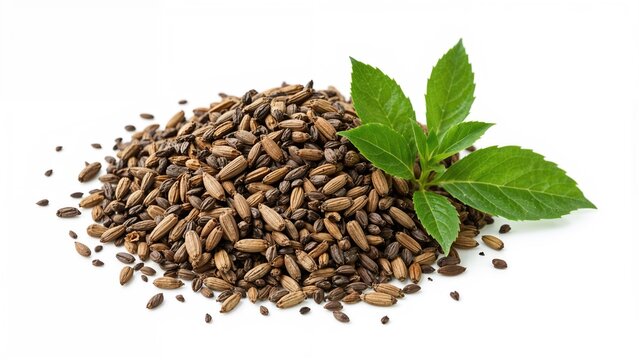 Heap of Carissa carandas (Koromcha - Karonda) leaves and herbs isolated on white with clipping path