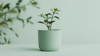 Obraz premium Green-toned minimalist vase for flowers