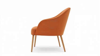 Fototapeta premium Side perspective of a stylish orange fabric armchair featuring compact legs on a white background