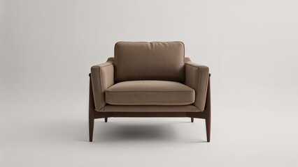 Sleek armchair featuring a robust wooden frame viewed from the front