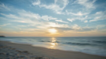 Imagine a tranquil seaside view with gentle hues of yellow and blue merging in the sky, forming an abstract and peaceful sunrise setting for your summer getaway.