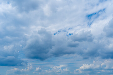 Blue Sky with White Clouds, Sunny Cloudy Sky Texture Background, Fluffy Clouds Pattern, Sunny Cumulus