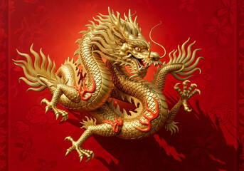 Fototapeta premium Ornate gold dragon illustration, a mythical symbol of luck and prosperity in Asian culture