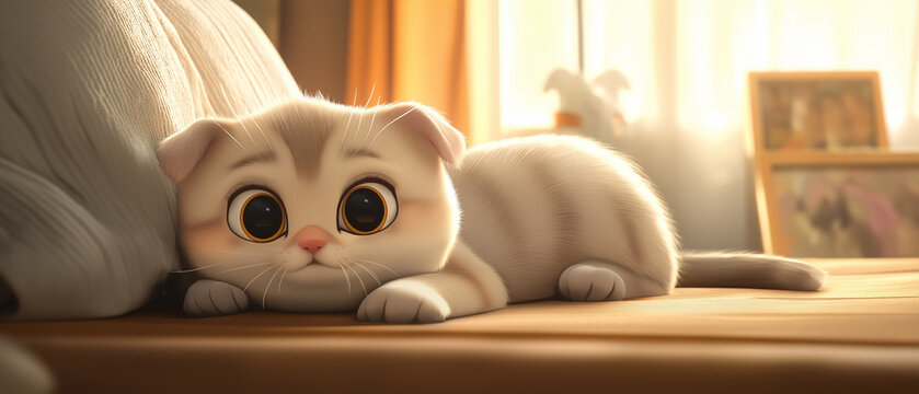 AI generator images of Cartoon animal mammal kitten, Cute Kitten big eyes cat portrait cartoon style , Adorable kitten portrait with big eyes and floppy ears cute cat