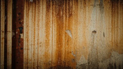 Obraz premium Aged rusty fence with sediment and dripping textures