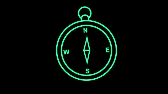 Minimalist animation of a compass rotating in outline icon style. Looped movement, outline icon, overlay icon, overlay, alfa chanel, navigation symbol, direction search, isolated motion
