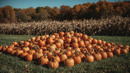 Stack of Halloween gourds at a countryside patch with a classic retro Instagram filter effect