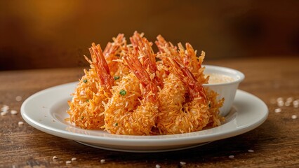 Detailed view of a dish featuring coconut shrimp