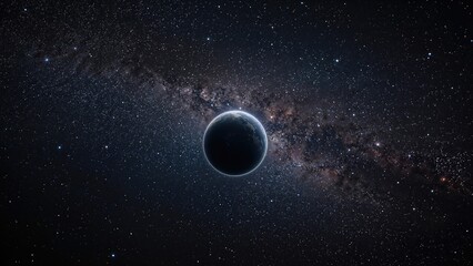 A planet illuminated in the dark expanse. The universe's ambient hiss from cosmic radiation