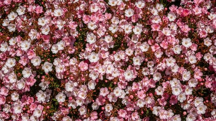 Obraz premium A lively floral scene emerges as colorful blossoms in pastel shades flourish under radiant sunlight.