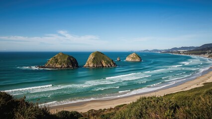 High-angle perspective of sea rocks along the shoreline