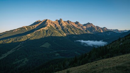 Panoramic mountain landscape from a quiet mountain village