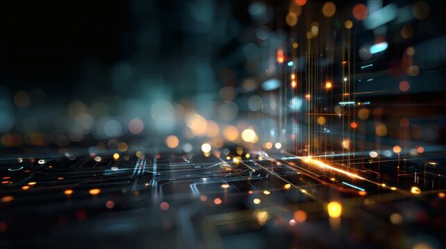 abstract technology background, glowing circuit lines, binary code data stream, futuristic digital pattern, high-tech computer interface, sci-fi network design, cyber data visualization, digital 