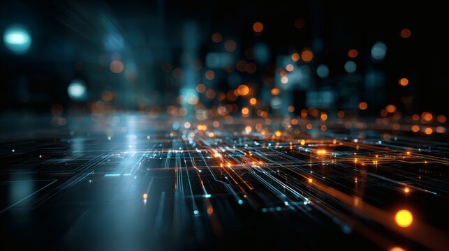 abstract technology background, glowing circuit lines, binary code data stream, futuristic digital pattern, high-tech computer interface, sci-fi network design, cyber data visualization, digital 