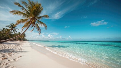 Naklejka premium Sunny day over a picturesque coastal beach and sea