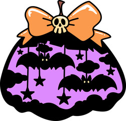 Retro Groovy Halloween Spooky  Pumpkin with Bats and Skull