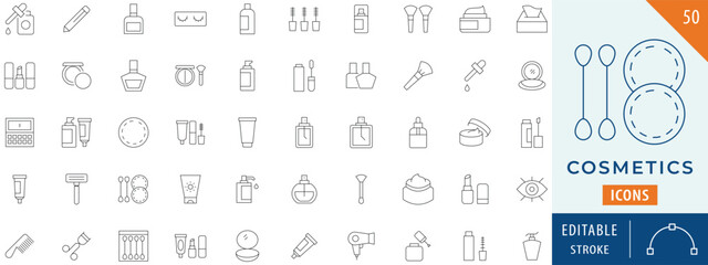 Cosmetics icon collection set. Editable stroke.