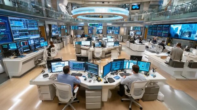 Modern Tech Hub: A high-tech operational command center pulses with dynamic activity, a futuristic blend of technology, precision, and human collaboration in a cutting-edge environment.