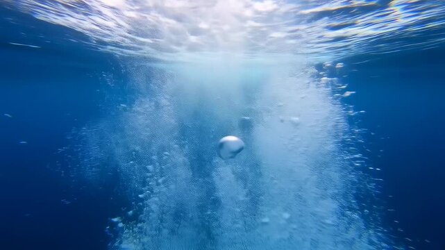 Underwater view of bubbles rising from a submerged object