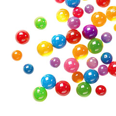 Fototapeta premium Colorful spheres falling, black background, playful, website header