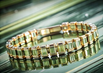 A modernist bracelet composed of a series of baguette cut sapphires