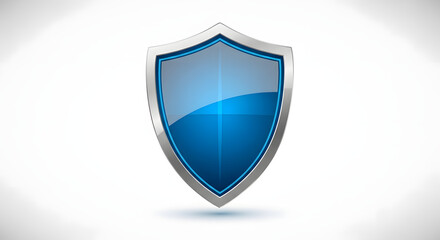 Secure Shield: A sleek, metallic blue shield symbolizes protection, safety, and security. Ideal for representing various aspects of defense, this design is rendered in a modern style.
