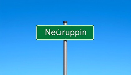 Green street sign indicating the location of Neuruppin.