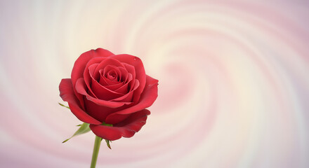 Fototapeta premium Captivating crimson rose set against a dreamy swirl of pastel hues, radiating elegance and charm, perfect for conveying affection and sophisticated beauty evoking a sense of romance