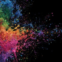 Rainbow powder explosion against black background, design element