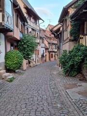 historical houses in the village eguisheim, alscace, france
