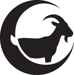 Black Silhouette Of A Goat Inside A Crescent Moon Shape sheep animal