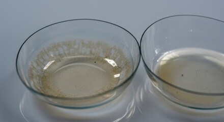 Two glass bowls containing murky water and sediment