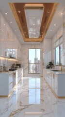 Luxurious modern kitchen with city view