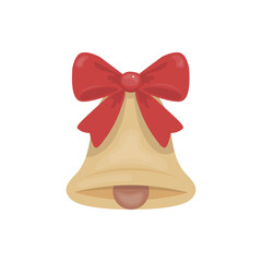 Hand drawn golden bell with a red bow, drawn on a white background. The cheerful design suits holiday cards, festive packaging, DIY crafts, and digital scrapbooking.