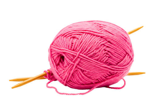 Blue yarn ball with knitting needles isolated on transparent background