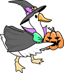 Retro Groovy Halloween Goose Wearing Halloween Witch Costume