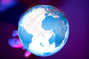 Abstract image of a digital globe with interconnected lines, representing global communication and networking.