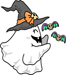 Retro Groovy Halloween Ghost Dressed as Witch