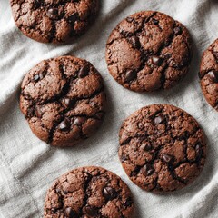 Fototapeta premium Chocolate chip cookies on linen cloth