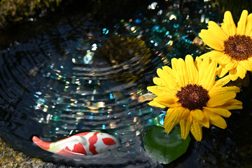 Mountainous region adorned with green leaves and water flowers. Sounds of Summer lively worshippers.
